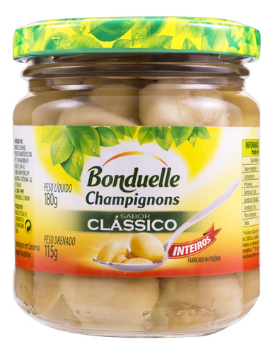 Cogumelo Champignon Inteiro em Conserva Clássico Bonduelle Vidro 115g