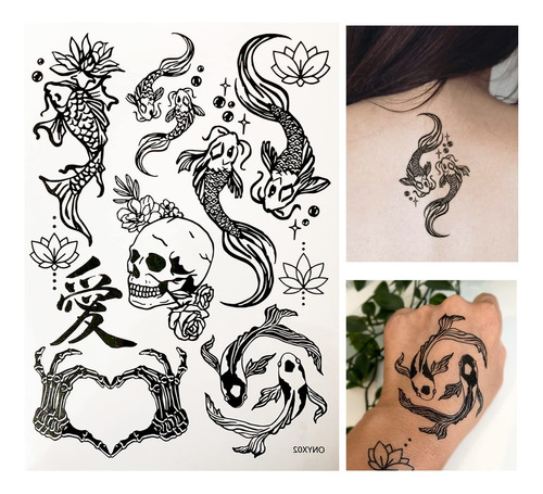 Tatuajes Temporales Para Mujeres Adultas, 3 Hojas, Negro, B.