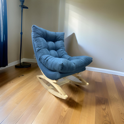 Silla Mecedora Coquette Azul Indigo Lino