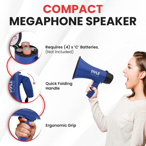 Portable Megaphone Speaker Pyle Pmp21bl 20w Blue W/ Siren