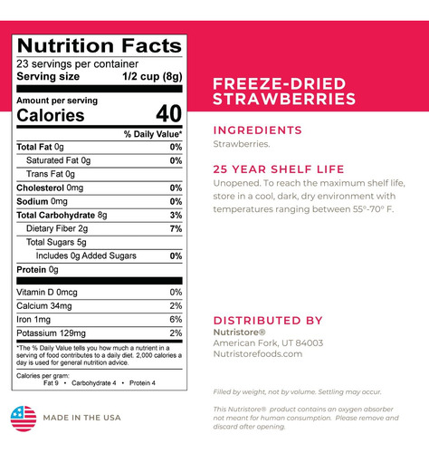 Fresas Liofilizadas Nutristore | Bocadillos De Frutas 100% N