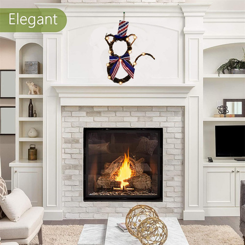 Glowing Cat Shaped Rattan Wreath Decoration