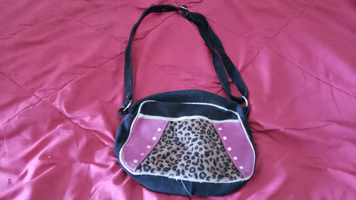 Cartera De Gamuza Negra Animal Print Para Dama