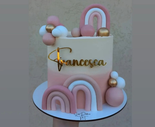 Cake Topper Frontal De Acrílico Dorado O Plateado Espejado Cake Topper Nombre Frontal