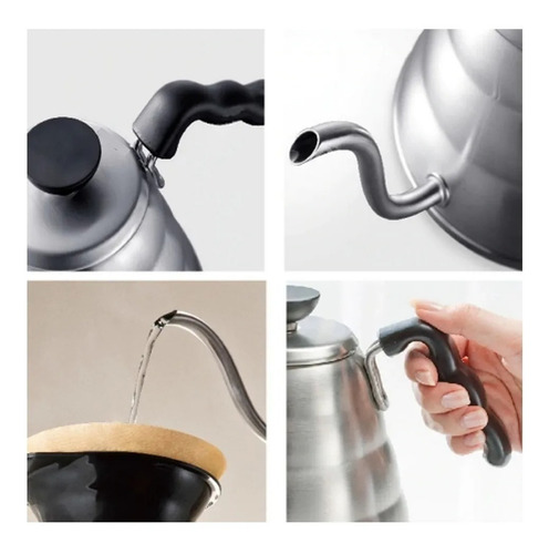 Imagem 5 de 5 de Chaleira Aço Inox Escovado 1l Bico Fino Com Tampa Chá Café