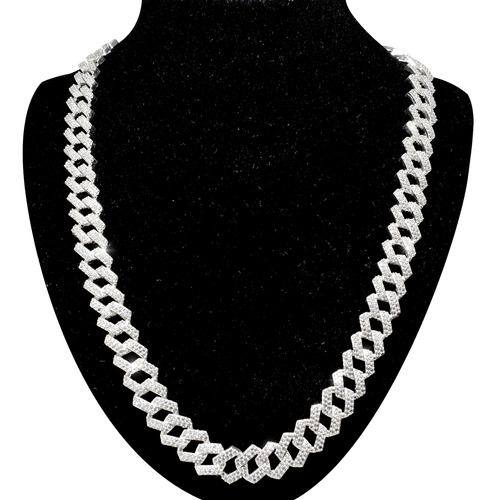 Cadena Cubana Plata Fina 925 Zirconias Para Caballero Collar