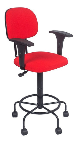 Cadeira Caixa Alta Com Rodinhas Braco De Regulagem De Altura Cor Vermelho