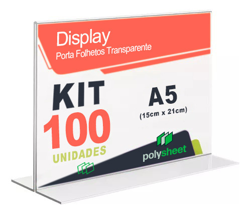 Display Acrílico Horizontal T Mesa Balcão Qr Code A5 100 Uni