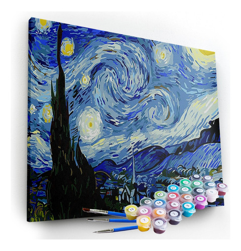 1 Kit Completo De Pintura Numerada Noche Estrellada Van Gogh