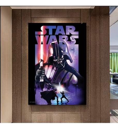 Cuadro Decorativo Star Was Darth Vader Fondo Neon 60x90cm   