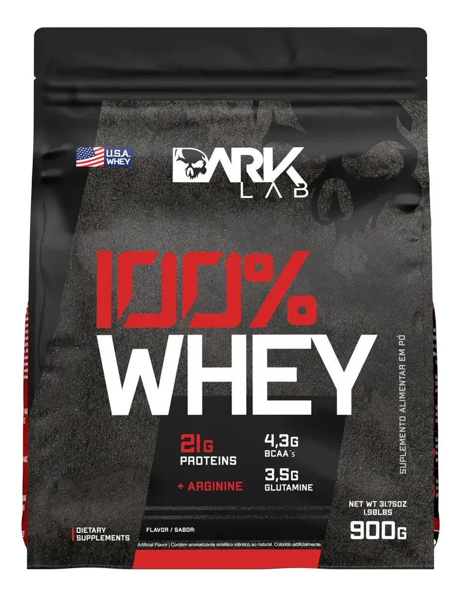 Embalagem do Whey Protein Concentrado 100% 900g Refil Dark Lab Sabor Chocolate
