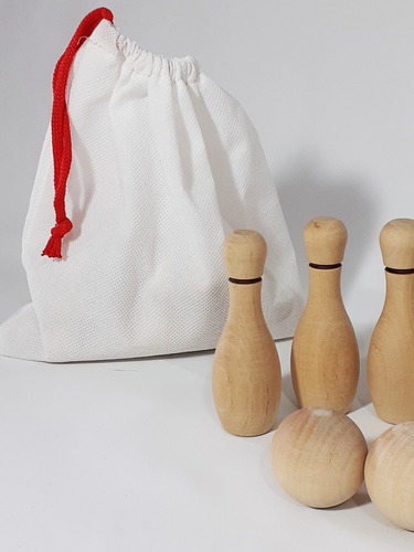 Juego De Mesa Mini Bowling 9cm Madera Juguete Didáctico Baum