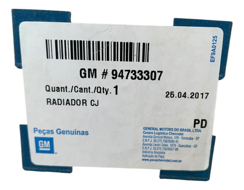 Radiador Onix Cobal Prisma 12/16 Manual Original Gm 94733307