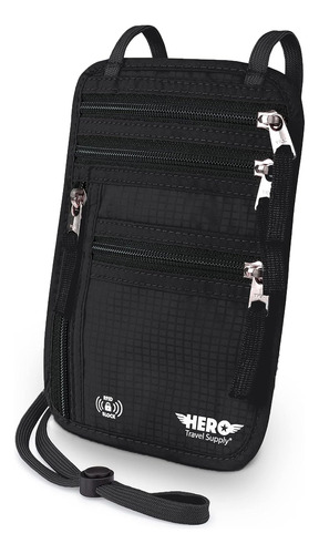 Porta Pasaporte Hero Travel Supply, Nailon, 4 Comp, Negro