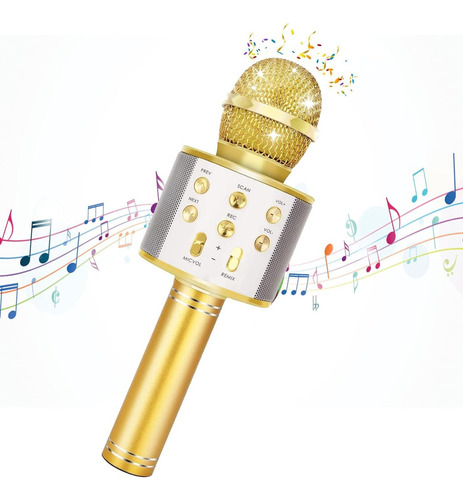 Microfono Karaoke + Parlante Bluetooth Usb Rosado Niños ® Color Dorado