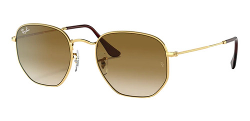 Imagen 2 de 3 de Anteojos de sol Ray-Ban I-Shape Hexagonal Large con marco de metal color polished gold, lente light brown de cristal degradada, varilla polished gold de metal - RB3548