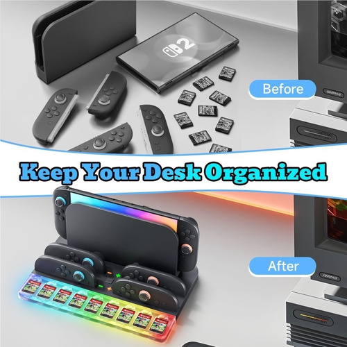 Compatible Con Switch2 Joy-con Base De Carga Rgb 4 Ranuras