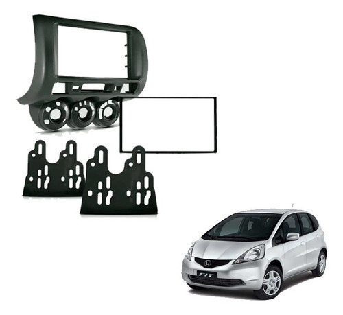 Moldura Painel 2 Din Dvd Honda Fit 2004 À 2008 Grafite Expex