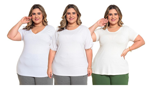 Kit 3 Camisetas Femina Plus Size Versátil Premium 