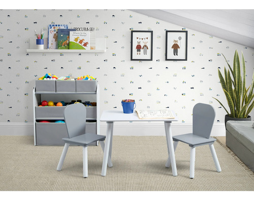 Mesa Y Sillas Infantil C Juguetero Blanco Gris Msi