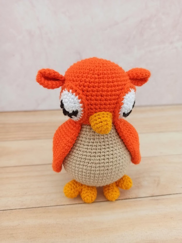 Búho Naranja Amigurumi - Muñeco Peluche Tejido A Crochet