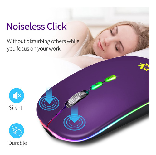 Wireless Mouse Kbcase Led Slim Silent 2.4g Rechargeable