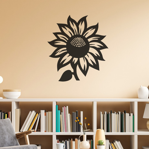 Vinil Decorativo P/pared Silueta Girasol Minimalista 60 X 60