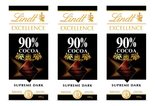 Chocolate Dark Suizo Lindt Excellence 90% Cacao 100 Gr X 3 U