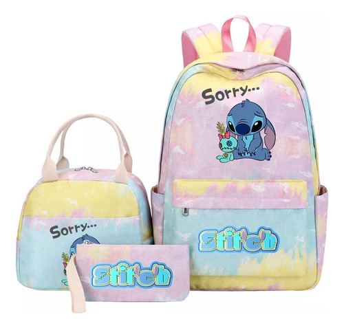 Libro escolar y mochila Stitch para niñas, estilo multicolor, 2 bolsas