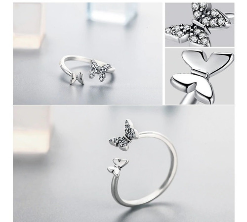 Anillo De Plata S925 Diseño Mariposa Ajustable