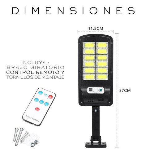 Luz Solar Con Sensor Doméstico 12 Celdas Control Remoto