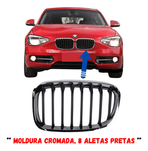 Grade Moldura Cromada Miolo Preto Bmw 135i 2013 Esquerda