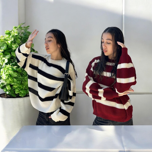 Sweater De Mujer Rayado Pack X 2 Punto Ingles Pullover Hilo