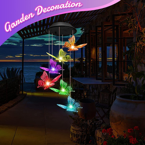 Lámpara Led Solares Exterio Regalos Mariposa Carillón Viento