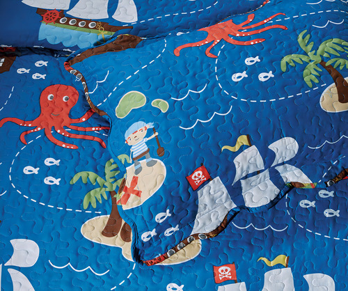 Kids Zone Home Linen - Colcha Pirata Individual Azul