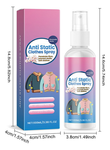 Spray Antiestático Para Ropa S, 100 Ml, Protector Antiestáti