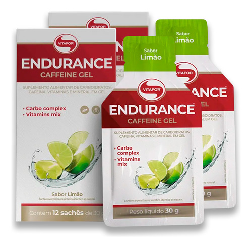 Kit 2 Endurance Caffeine Gel Vitafor Caixa 12 Sachês Limão