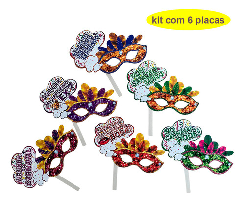 Kit 6 Plaquinhas P/ Fotos Selfie Frases Divertidas Carnaval
