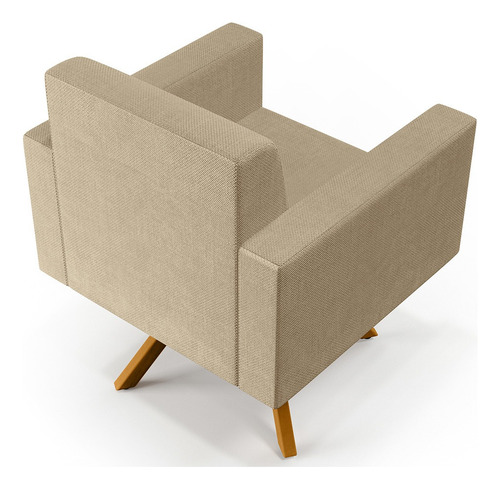Kit 02 Poltronas Decorativa Giratória Base de Madeira Helô L02 Linho Bege Escuro