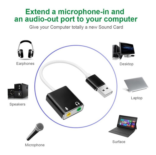 Imagen 4 de 5 de Tarjeta / Adaptador De Audio Usb , Auriculares Y Microfono