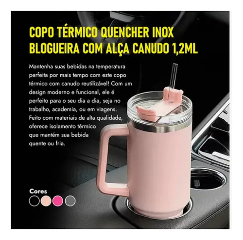 Copo Térmico Inóx Com Alça Canudo 1.2litros Blogueira