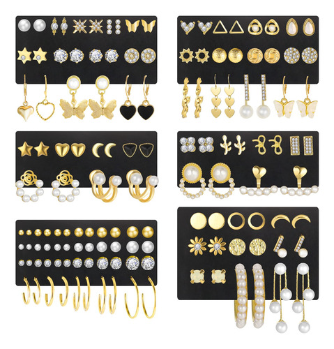 68 Pares De Aretes De Oro Para Mujer, Paquete Multiple, Hipo