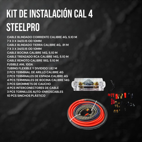 Amplificador 4ch Audiobahn Azul+kit De Instalación Cal 4