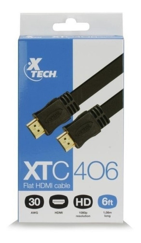 Imagen 1 de 3 de Cable Hdmi 4k Plano 1,80mts Macho/macho  Xtech Xtc-406 Ctman