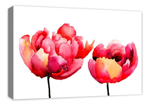 Cuadro Decorativo Canvas Moderno Flores Roja Acuarela 4 Color Natural Armazón Natural
