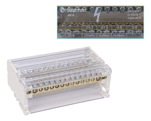 4x15 Repartidor Tetrapolar 125a 40ºc 2x25 2x35 11x10mm2 Art.
