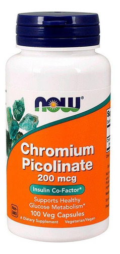 Picolinato de cromo, 200 mcg, 100 cápsulas de cromo, Now Foods Flavor Without Sour