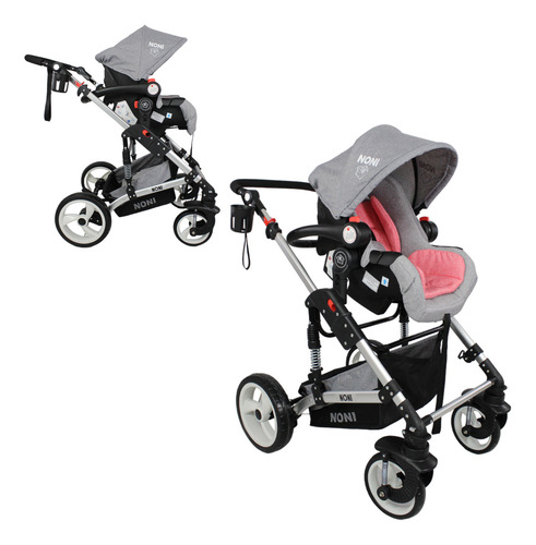 Carriola Travel System Noni Is-999b Con Pañalera De Color Rosa Chasis Plateado
