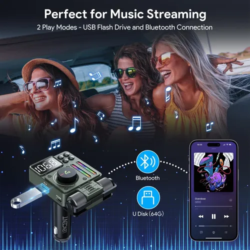 Transmisor Fm Bluetooth 5.3 Para Automóvil Con Carga Rápida