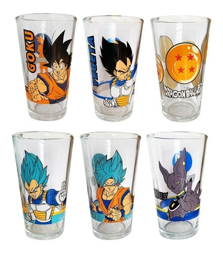 Set De 6 Vasos De Vidrio Dragon Ball Goku Vegueta 480ml C/u